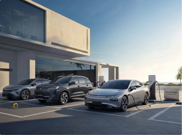 SUN Motors showroom with vehicles on display