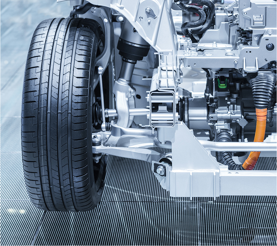 Wheel and suspension assembly on the plant floor